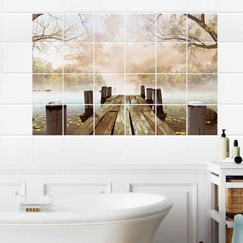 GRAZDesign Fliesenaufkleber Bad Klebefliesen See Steg Natur Braun Fliesenbild selbstklebend - Bild: 105x70cm (BxH) von GRAZDesign