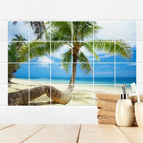 GRAZDesign Fliesenaufkleber Bad Klebefliesen Strand & Palme Wandfliese selbstklebend - Bild: 105x70cm (BxH) von GRAZDesign