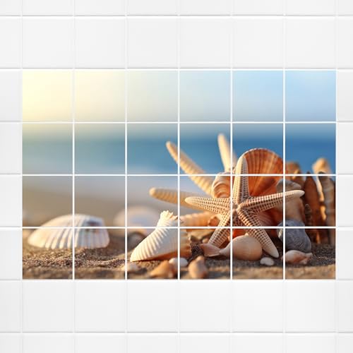 GRAZDesign Fliesenaufkleber Bad Küche, Fliesenbild Strand Muscheln Maritim, Klebefliesen selbstklebend - 20x25cm / 142x101cm von GRAZDesign