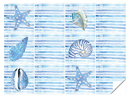 GRAZDesign Fliesenaufkleber Bad Muscheln mit Streifen Wandfliesen selbstklebend, Klebefliesen - 95x95mm / Muscheln mit Streifen von GRAZDesign