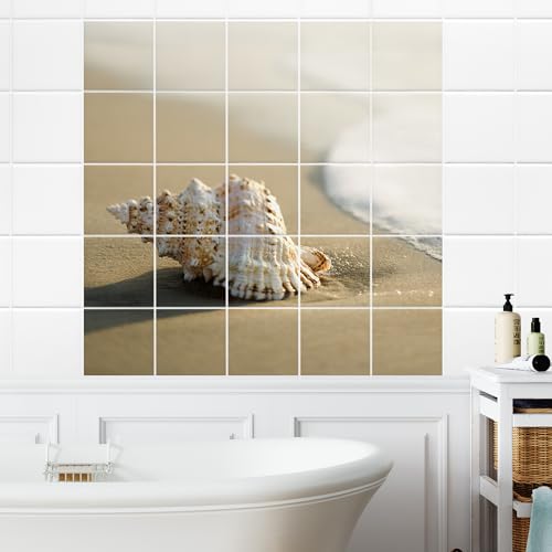 GRAZDesign Fliesenaufkleber Bad Strand & Muscheln Klebefliesen Wandfliesen selbstklebend - Muschel am Strand von GRAZDesign