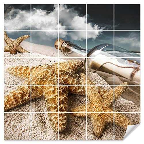 GRAZDesign Fliesenaufkleber Bad Wandfliesen selbstklebend, Strand & Seestern Klebefliesen - 10x10cm / Bild: 70x70cm (BxH) von GRAZDesign