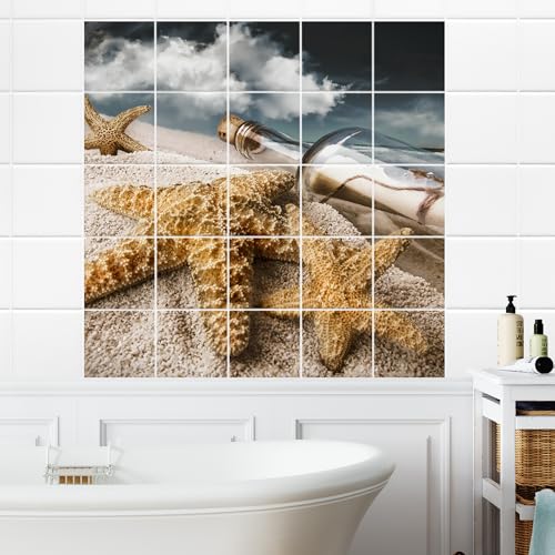 GRAZDesign Fliesenaufkleber Bad Wandfliesen selbstklebend, Strand & Seestern Klebefliesen - Flaschenpost mit Seesternen GRAZDesign Fliesenaufkleber Bad Wandfliesen selbstklebend, Strand & Seestern Klebefliesen - Flaschenpost mit Seesternen von GRAZDesign