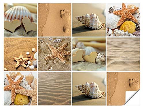 GRAZDesign Fliesenaufkleber Bad maritim Strand Braun Wandfliesen selbstklebend Klebefliesen - Strand mit Muscheln von GRAZDesign