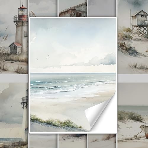 GRAZDesign Fliesenaufkleber Bad & Küche, maritim Leuchtturm Strand Watercolor, Klebefliesen selbstklebend - 15x20cm / 20 Stück von GRAZDesign