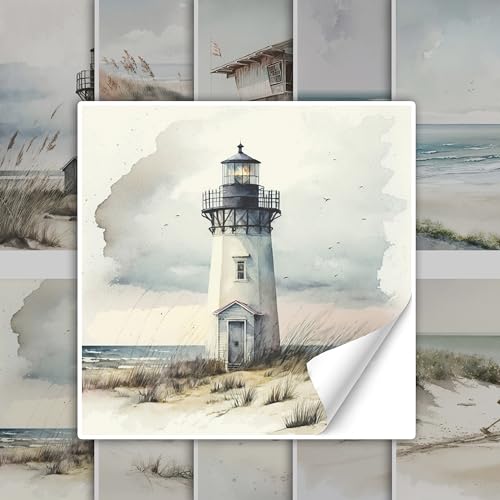 GRAZDesign Fliesenaufkleber Bad & Küche, maritim Leuchtturm Strand Watercolor, Klebefliesen selbstklebend - 20x20cm / 20 Stück von GRAZDesign