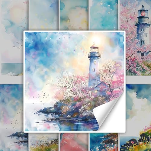 GRAZDesign Fliesenaufkleber Bad & Küche, maritim Leuchtturm mit Blumen Watercolor, Klebefliesen selbstklebend - 15x15cm / 10 Stück von GRAZDesign