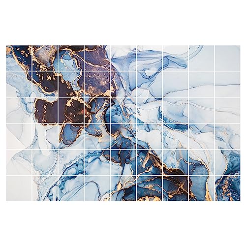 GRAZDesign Fliesenaufkleber Bad & Küche | 10x10cm - 54 Stück | Marmor mit Goldadern blau weiß wasserfeste & selbstklebende Klebefliesen | Fliesenfolie 90x60cm von GRAZDesign