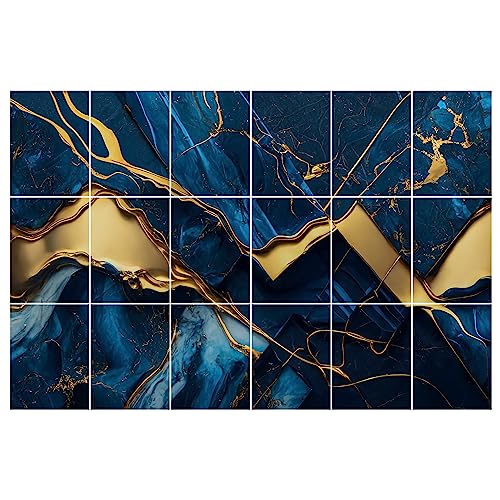 GRAZDesign Fliesenaufkleber Bad & Küche | 15x20cm - 18 Stück | Marmor blau mit gold Kintsugi | wasserfeste selbstklebende Klebefliesen Fliesenfolie 90x60cm von GRAZDesign