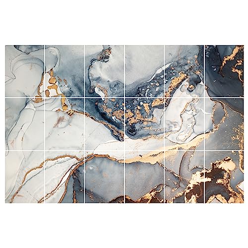 GRAZDesign Fliesenaufkleber Bad & Küche | 15x20cm - 18 Stück | Marmor mit Goldadern grau weiß wasserfeste & selbstklebende Klebefliesen Fliesenfolie 90x60cm von GRAZDesign