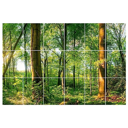 GRAZDesign Fliesenaufkleber Bad & Küche | 15x20cm - 18 Stück | Wald grün | wasserfeste & selbstklebende Klebefliesen Fliesenfolie Fliesenbild 90x60cm von GRAZDesign