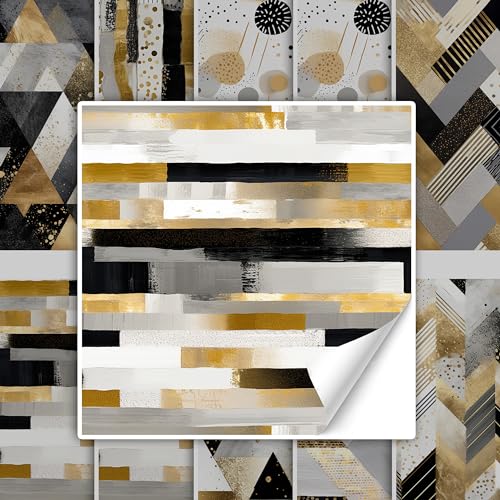 GRAZDesign Fliesenaufkleber Bad & Küche Abstrakt Muster Schwarz Gold Weiß Klebefliesen selbstklebend - 10x10cm / 20 Stück von GRAZDesign