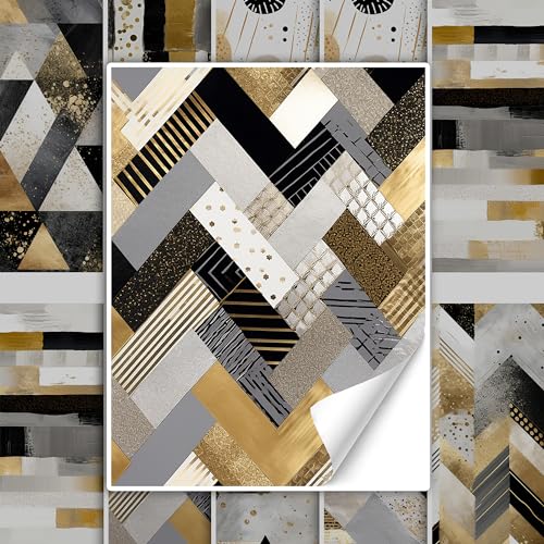 GRAZDesign Fliesenaufkleber Bad & Küche Abstrakt Muster Schwarz Gold Weiß Klebefliesen selbstklebend - 15x20cm / 20 Stück von GRAZDesign