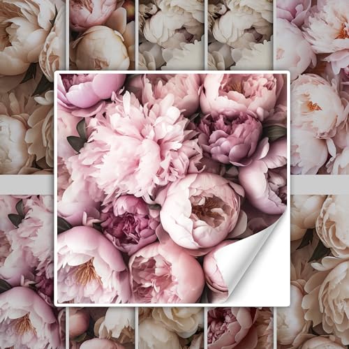 GRAZDesign Fliesenaufkleber Bad & Küche Blumen Muster Pionen Rosa, Klebefliesen selbstklebend - 15x15cm / 30 Stück von GRAZDesign