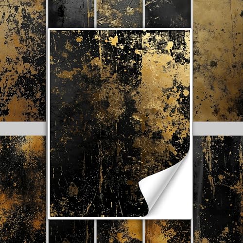 GRAZDesign Fliesenaufkleber Bad & Küche Schwarz Gold Stein Optik Textur Klebefliesen selbstklebend - 20x25cm / 40 Stück von GRAZDesign