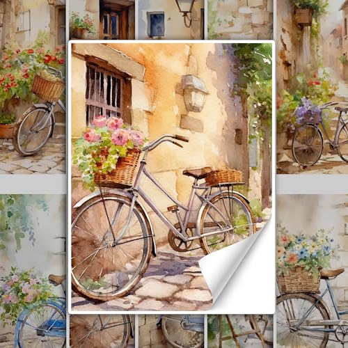 GRAZDesign Fliesenaufkleber Bad & Küche Shabby Chic Fahrrad mit Blumen Klebefliesen selbstklebend - 15x20cm / 10 Stück von GRAZDesign