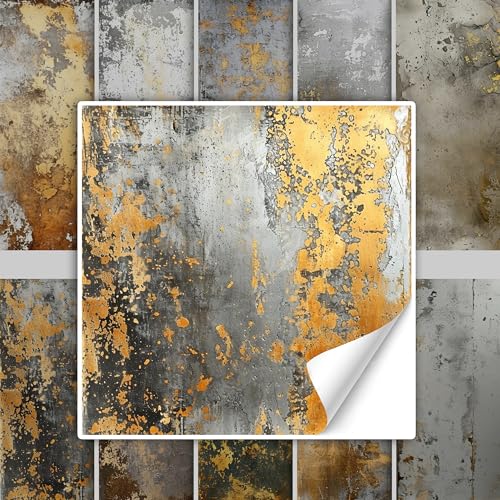 GRAZDesign Fliesenaufkleber Bad & Küche Silber und Gold Textur Stein Klebefliesen selbstklebend - 15x15cm / 20 Stück von GRAZDesign