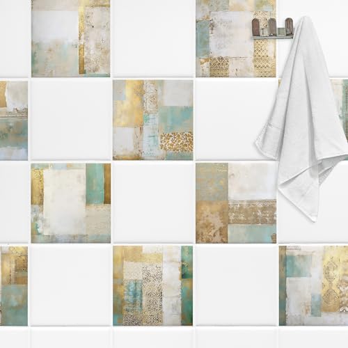 GRAZDesign Fliesenaufkleber Bad & Küche Textur Gold Türkis Klebefliesen selbstklebend - 20x25cm / 40 Stück GRAZDesign Fliesenaufkleber Bad & Küche Textur Gold Türkis Klebefliesen selbstklebend - 20x25cm / 40 Stück von GRAZDesign