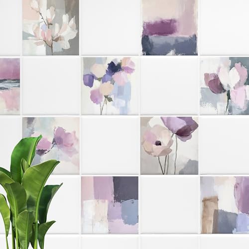 GRAZDesign Fliesenaufkleber Blumen 10-teiliges Set Selbstklebende Klebefliesen in Pastell Lila Rosa für Küche & Bad - 20x25cm / 20 Stück von GRAZDesign