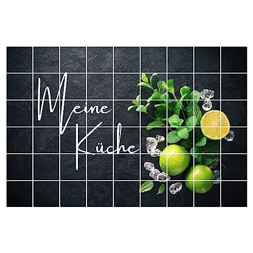 GRAZDesign Fliesenaufkleber Küche | 10x10cm - 54 Stück | Schwarz Granit Limetten | wasserfeste selbstklebende Klebefliesen Fliesenfolie Fliesenbild 90x60cm von GRAZDesign