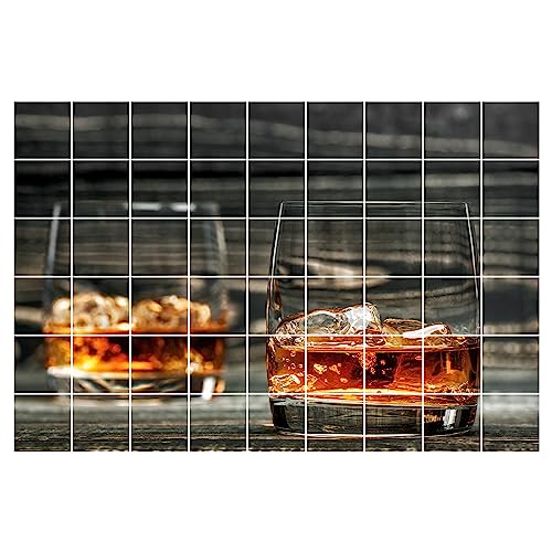 GRAZDesign Fliesenaufkleber Küche | 10x10cm - 54 Stück | Schwarz Holzoptik Whiskey | wasserfeste selbstklebende Klebefliesen Fliesenfolie Fliesenbild 90x60cm von GRAZDesign