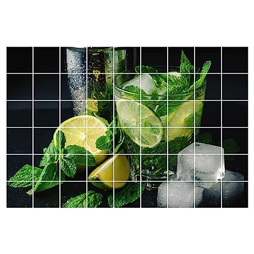 GRAZDesign Fliesenaufkleber Küche | 10x10cm - 54 Stück | Schwarz grün Cocktail Limetten | wasserfeste selbstklebende Klebefliesen Fliesenfolie Fliesenbild 90x60 von GRAZDesign