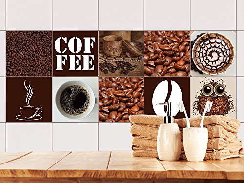 GRAZDesign Fliesenaufkleber Küche Kaffee Motive braun, Klebefliesen Wandfliesen selbstklebend - Set 20 Stück von GRAZDesign