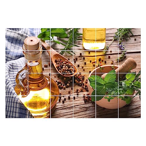 GRAZDesign Fliesenaufkleber Küche | 15x15cm - 24 Stück | Kräuter mit Öl Holz Optik | wasserfeste selbstklebende Klebefliesen Fliesenfolie Fliesenbild 90x60cm GRAZDesign Fliesenaufkleber Küche | 15x15cm - 24 Stück | Kräuter mit Öl Holz Optik | wasserfeste selbstklebende Klebefliesen Fliesenfolie Fliesenbild 90x60cm von GRAZDesign