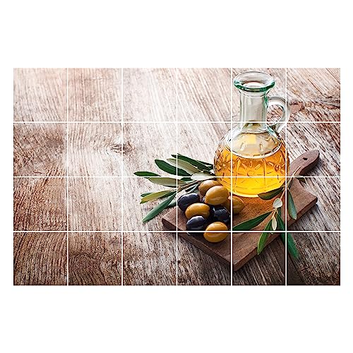 GRAZDesign Fliesenaufkleber Küche | 15x15cm - 24 Stück | Oliven Öl Holz Optik | wasserfeste selbstklebende Klebefliesen Fliesenfolie Fliesenbild 90x60cm von GRAZDesign