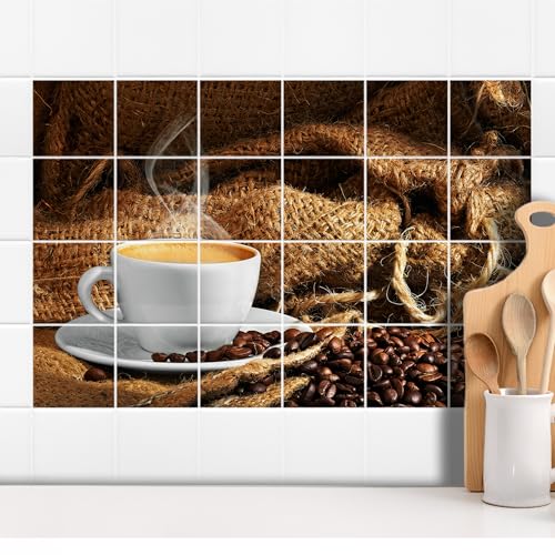 GRAZDesign Fliesenaufkleber Küche Kaffee in braun Klebefliesen Wandfliesen selbstklebend - 20x25cm / Bild: 75x50cm (BxH) von GRAZDesign