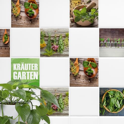 GRAZDesign Fliesenaufkleber Küche Kräuter Garten, Klebefolie Klebefliesen, alte Küchenfliesen überkleben, Fliesenbild selbstklebend Fliesen - Set 20 Stück von GRAZDesign