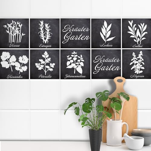GRAZDesign Fliesenaufkleber Küche Kräuter in grau, Klebefliesen Wandfliesen selbstklebend - Set 10 Stück von GRAZDesign