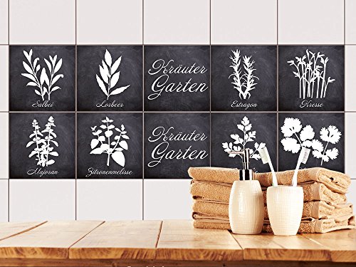 GRAZDesign Fliesenaufkleber Küche Kräuter in grau, Klebefliesen Wandfliesen selbstklebend - Set 20 Stück von GRAZDesign