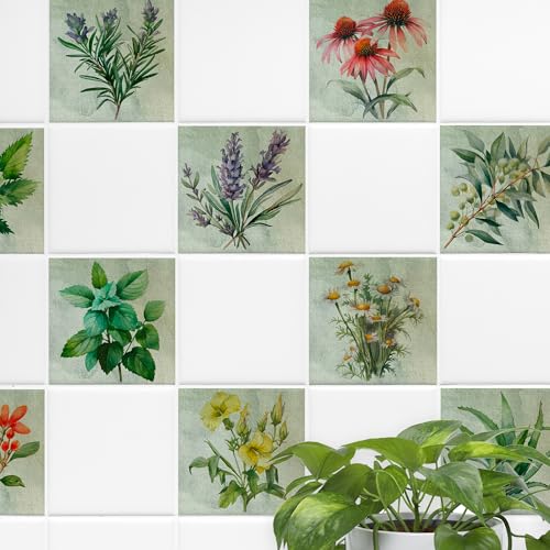 GRAZDesign Fliesenaufkleber Küche Kräuter in grün, Klebefliesen selbstklebend Küchenfliesen - 15x20cm / 30 Stück von GRAZDesign