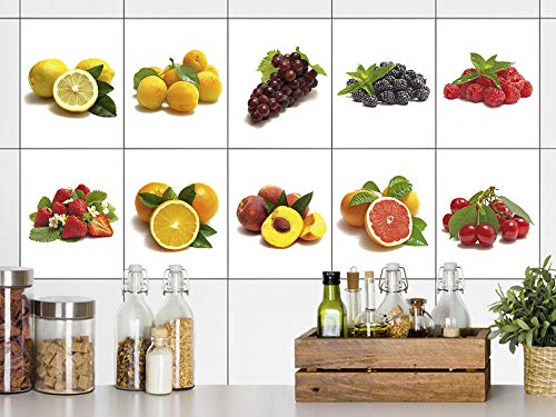 GRAZDesign Fliesenaufkleber Küche Obst auf Weiß, Klebefliese Wandfliese selbstklebend - Set 40 Stück von GRAZDesign