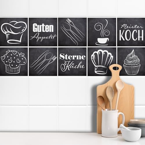 GRAZDesign Fliesenaufkleber Küche in Grau, Klebefliesen Wandfliese selbstklebend - Steinoptik in grau mit Sterneküche von GRAZDesign