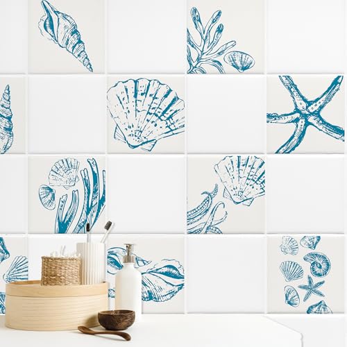 GRAZDesign Fliesenaufkleber Muscheln blau Bad Badezimmer, Fliesenbilder Set selbstklebend - 15x15cm / 20 Stück GRAZDesign Fliesenaufkleber Muscheln blau Bad Badezimmer, Fliesenbilder Set selbstklebend - 15x15cm / 20 Stück von GRAZDesign