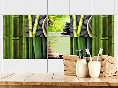 GRAZDesign Fliesenaufkleber Set Bambus Steine Relax, wasserfest für Bad & Küche, Klebefliesen - Set 20 Stück von GRAZDesign