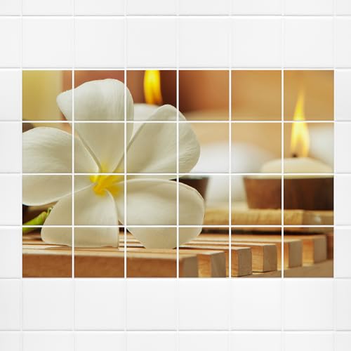 GRAZDesign Fliesenaufkleber Wellness Weiße Blume Fliesenbild Bad, Badezimmer Klebefliesen - 20x20cm / 122x81cm von GRAZDesign