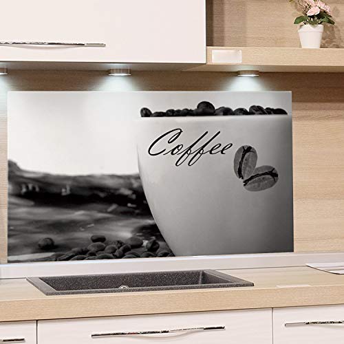 GRAZDesign Küchenrückwand Spritzschutz Küche Glas | Kaffee Tasse | Schwarz Weiß für Herd und Spüle, Rückwand Küche, Glasplatte mit Motiv Küchenbilder, 60x40cm von GRAZDesign