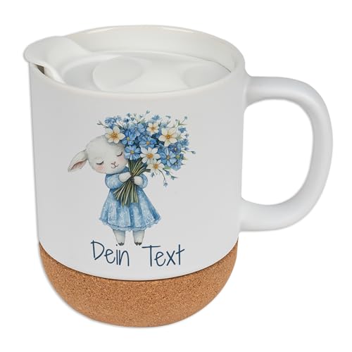 GRAZDesign Frühlings Tasse mit Namen personalisiert mit Korkboden und Deckel - Tiere mit Blumen - Geschenk Ostern, 330ml von GRAZDesign