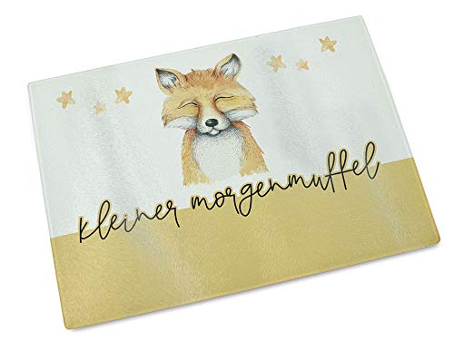 GRAZDesign Frühstücksbrettchen als Geschenk, Glas-Schneidebrettchen mit Motiv Kleiner Morgenmuffel mit Fuchs, Brotzeitbrett 20x28cm, lustiges Motiv von GRAZDesign
