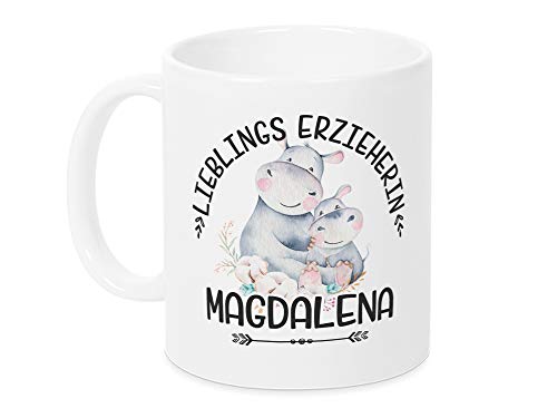 GRAZDesign Tasse Lieblingserzieherin mit Namen Nilpferd Danke zum Abschied, Kindergarten, Kaffeebecher Keramik 330ml von GRAZDesign