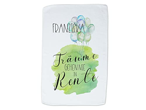 GRAZDesign Geschenk Rente Personalisiertes Geschirrtuch 40x60cm aus Waffelgewebe - mit Aufdruck - Wunschname - Weiß Mit Motiv Träume gehen nie in Rente GRAZDesign Geschenk Rente Personalisiertes Geschirrtuch 40x60cm aus Waffelgewebe - mit Aufdruck - Wunschname - Weiß Mit Motiv Träume gehen nie in Rente von GRAZDesign