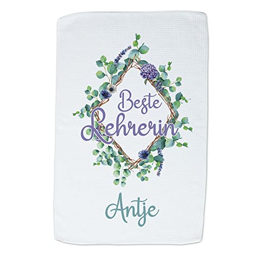 GRAZDesign Geschirrtuch Beste Lehrerin - mit Name - Abschieds-Geschenk für die Beste Lehrerin personalisiert - Küchentücher Weiß, 40x60cm von GRAZDesign