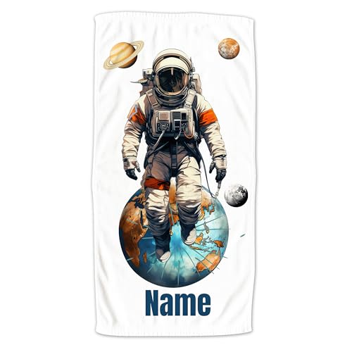 GRAZDesign Handtuch Astronaut Jungen mit Namen personalisiert, Weltall Badetuch in Zwei Größen - 100x50cm von GRAZDesign
