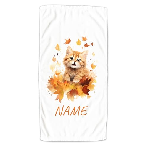 GRAZDesign Handtuch Baby Katze mit Namen personalisiert Kätzchen auf Badetuch, Strandtuch, Duschtuch für Kinder und Erwachsene - 100x50cm von GRAZDesign