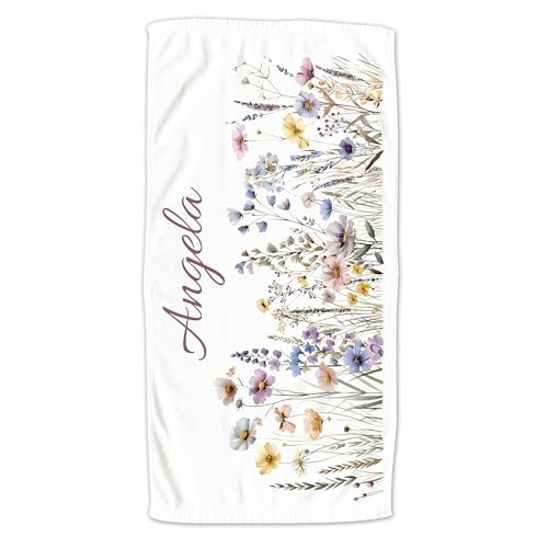 GRAZDesign Handtuch Blumen mit Namen personalisiert, Badetuch Damen Strandtuch in Zwei Größen Wildblumen - 140x70cm von GRAZDesign