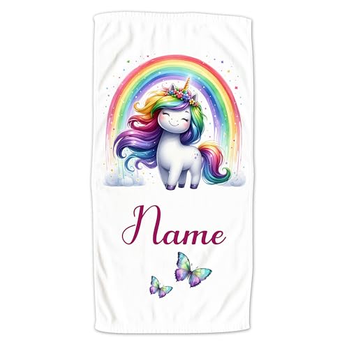 GRAZDesign Handtuch Einhorn mit Namen personalisiert - Badetuch kuschelig & weich für Mädchen als Geschenk - 140x70cm von GRAZDesign