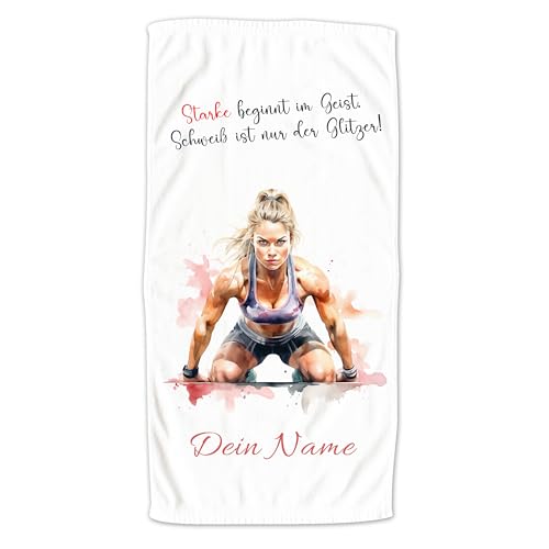 GRAZDesign Handtuch Fitness Frau mit Namen Personalisiert mit Spruch, Saunatuch, Badetuch für Beste Freundin - 140x70cm von GRAZDesign